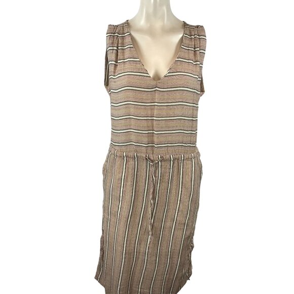 PRANA - WOMEN'S SMALL - COPPER STRIPE SHORT SLEEVE V NECK ECOTROPICS DRESS - Picture 1 of 7